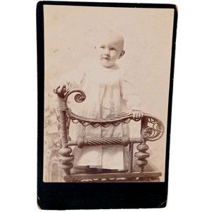 Child Elaborate Chair Wood Spindles Cabinet Card Antique Picture Photograph Gree